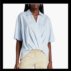 Theory Twist High Low Hem Shirt Small Blue